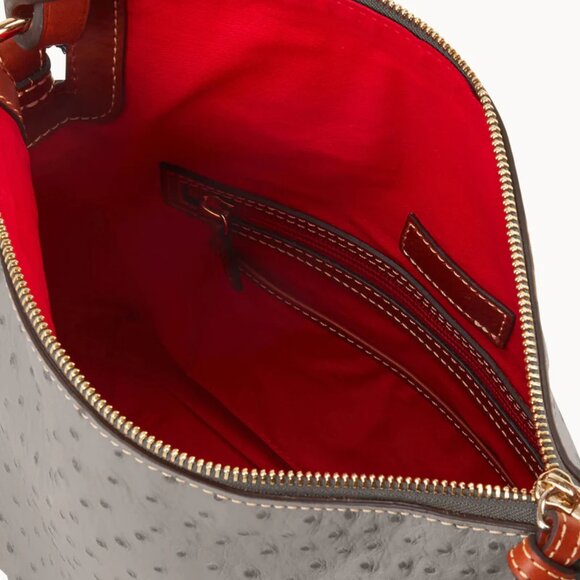 nwt GREY Dooney & Bourke Full-Grain Leather Ostrich Twist Strap Hobo Bag - Picture 3 of 4